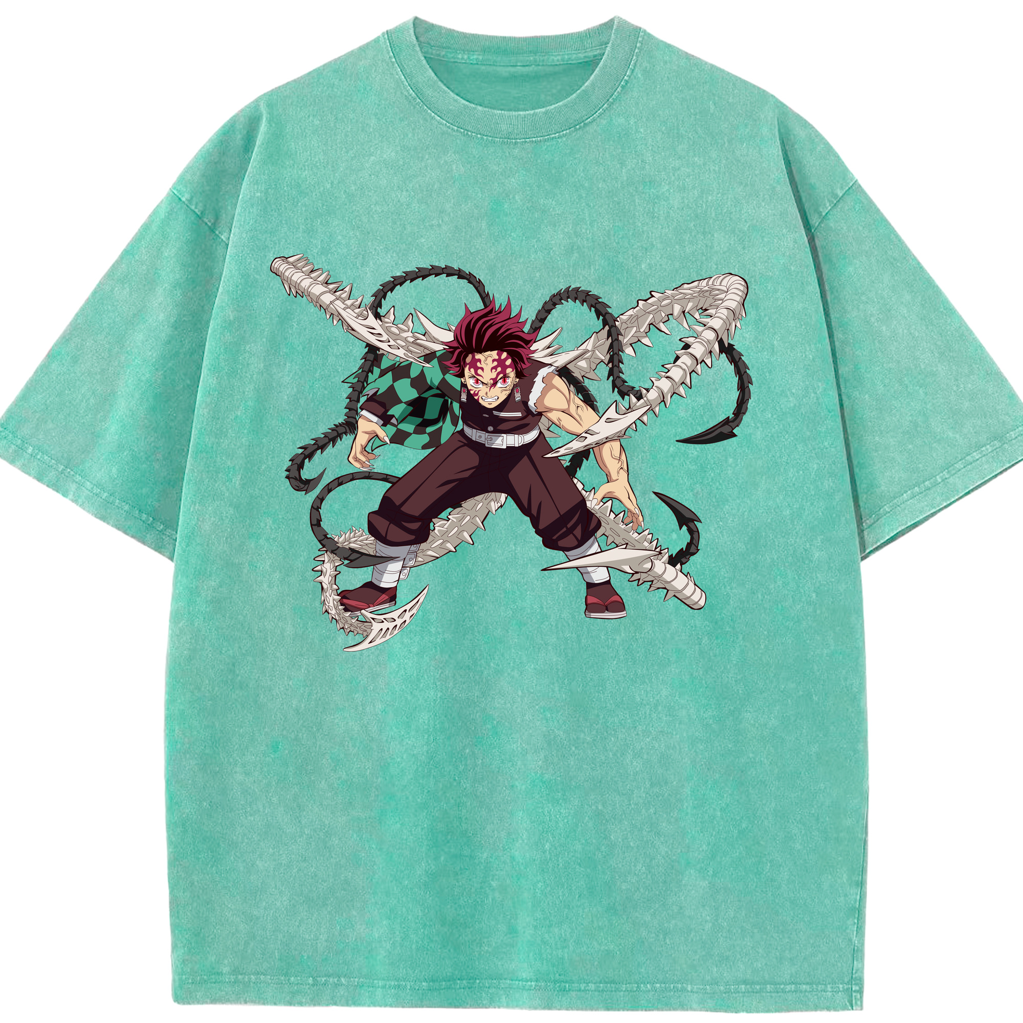 （画像用） 鬼滅の刃 竈門 炭治郎／かまど たんじろう Kamado Tanjirou 綿100% ヴィンテージ風 半袖Tシャツ（フロントプリント）